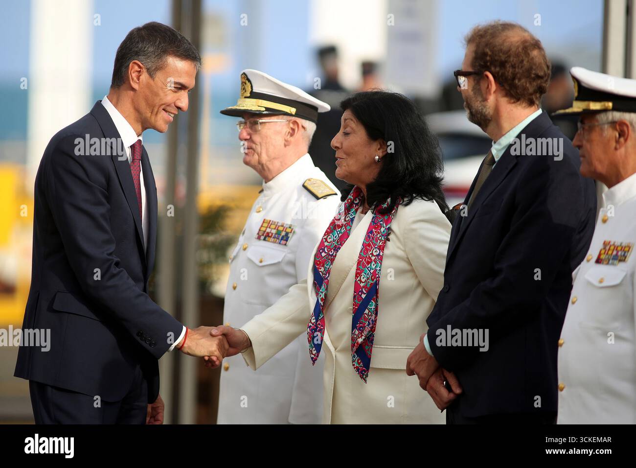 September 111 The President of the Government, Pedro Sánchez, waves upon his arrival ...