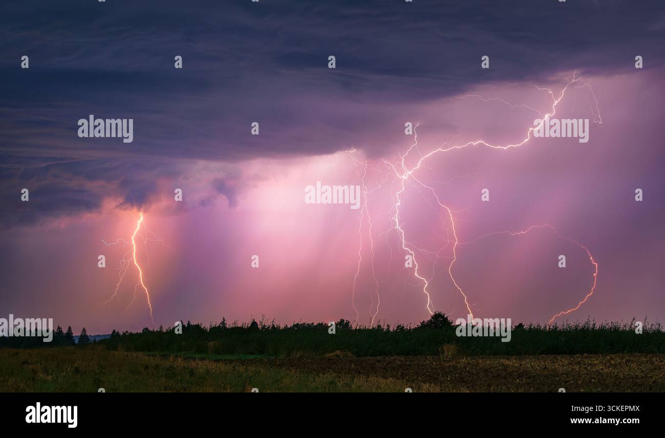 Lightning storm in the sky, lightning bolts in the storm clouds Stock ...