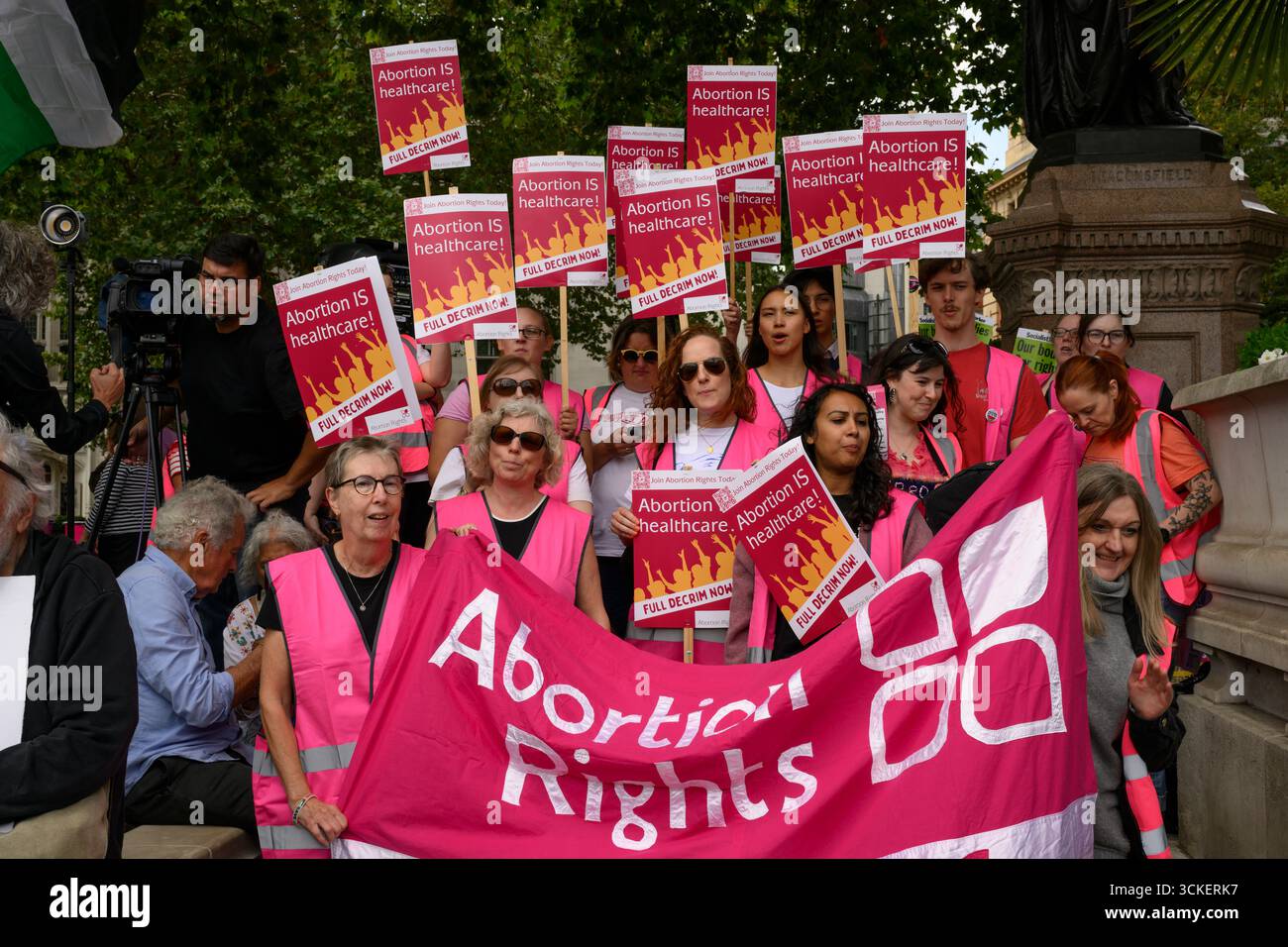 Abortion rights campaigners holding a counter-protest against the ‘March for Life’ anti-abortion march. Parliament, Westminster, London, UK.  6 Sep 202 Stock Photo