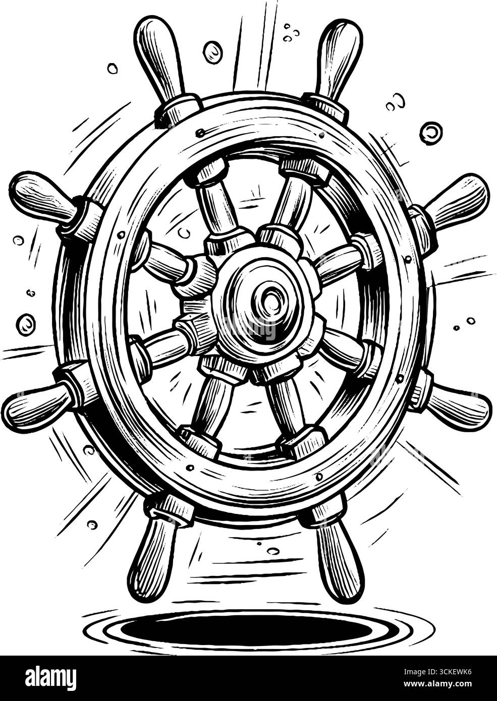 Vintage nautical concept with engraved ship wheel illustration for ...