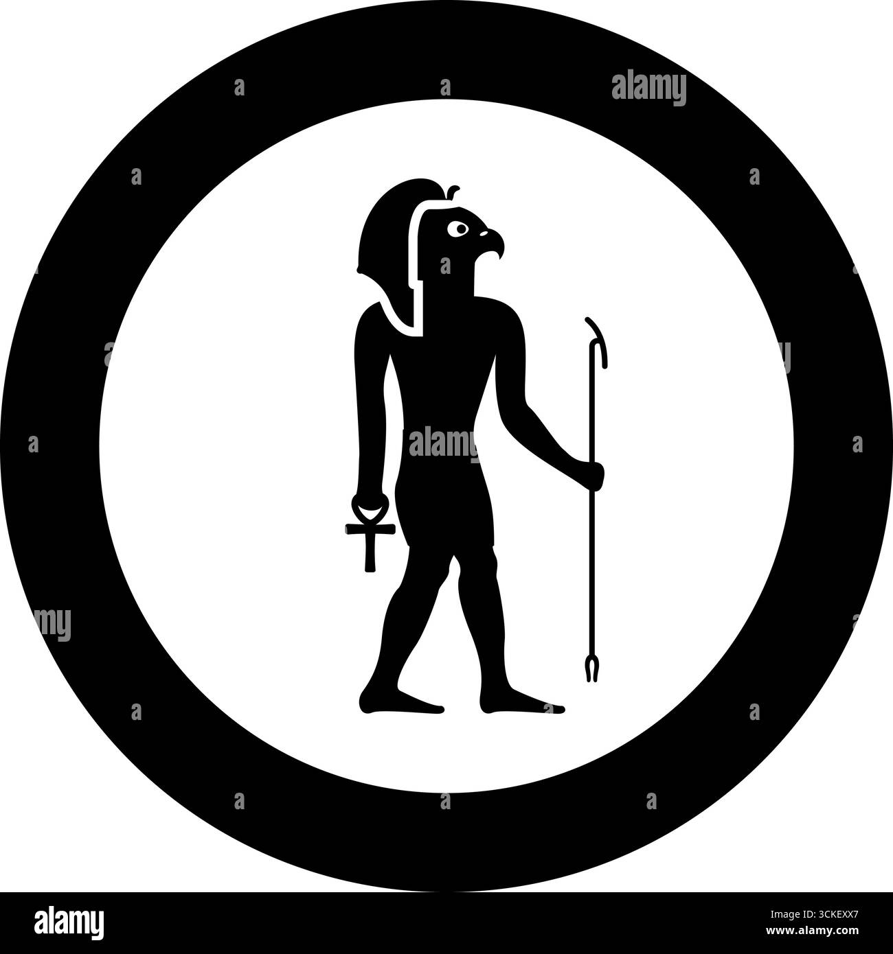 Ra ancient Egypt sun god deity with falcon head icon in circle round ...