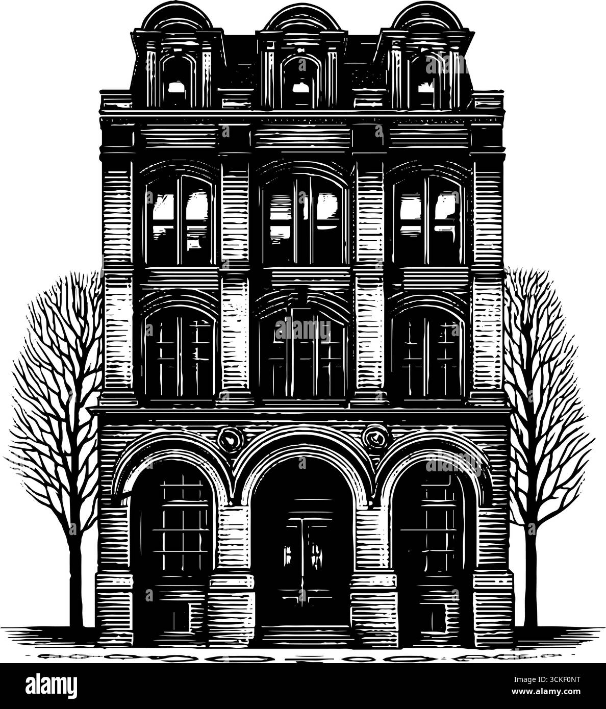 Victorian townhouse facade engraved illustration for retro design Stock ...