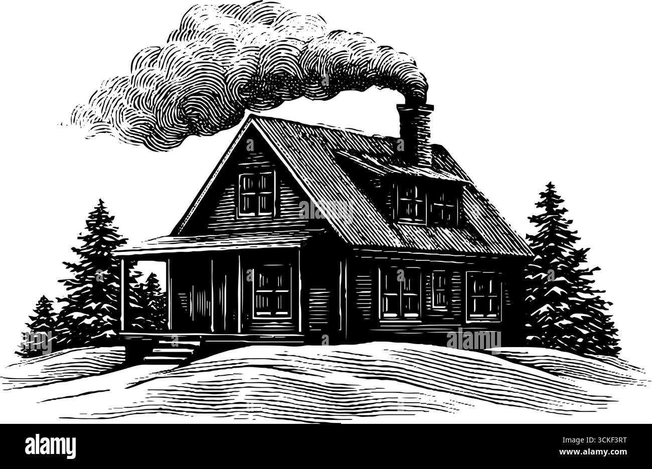Woods cabin illustration Black and White Stock Photos \u0026 Images - Alamy, image size:1300x935