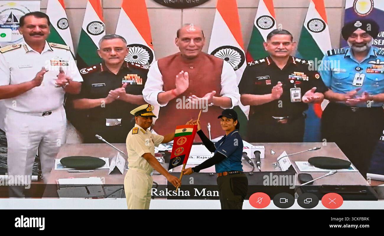 India Raju Reksha MUMBAI, INDIA - SEPTEMBER 11: Defense Minister Rajnath Singh virtually ...