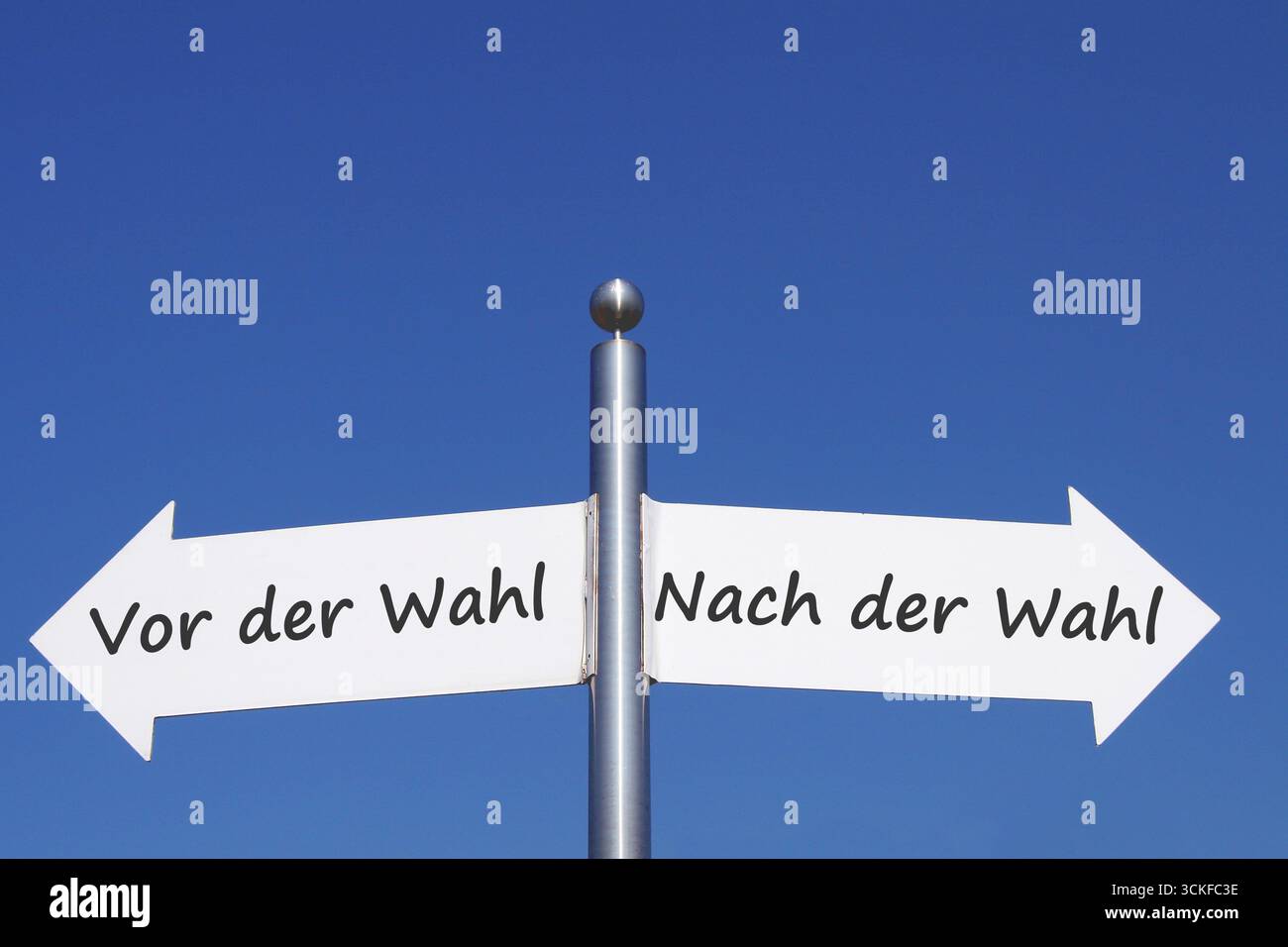opposite direction arrows, before the election, after the election Stock Photo