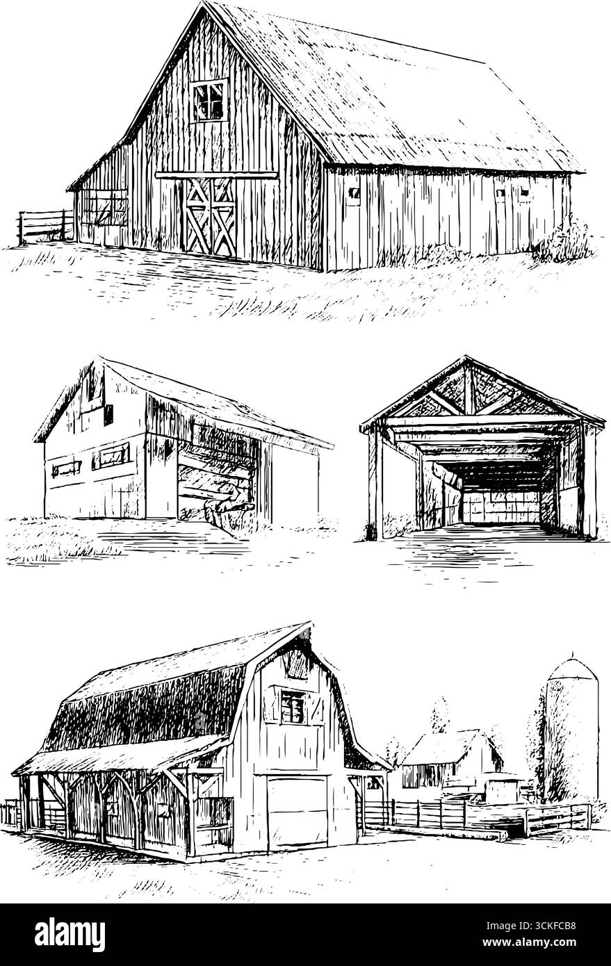 Vector Drawing Barn Historical fencing styles Stock Vector Images - Alamy