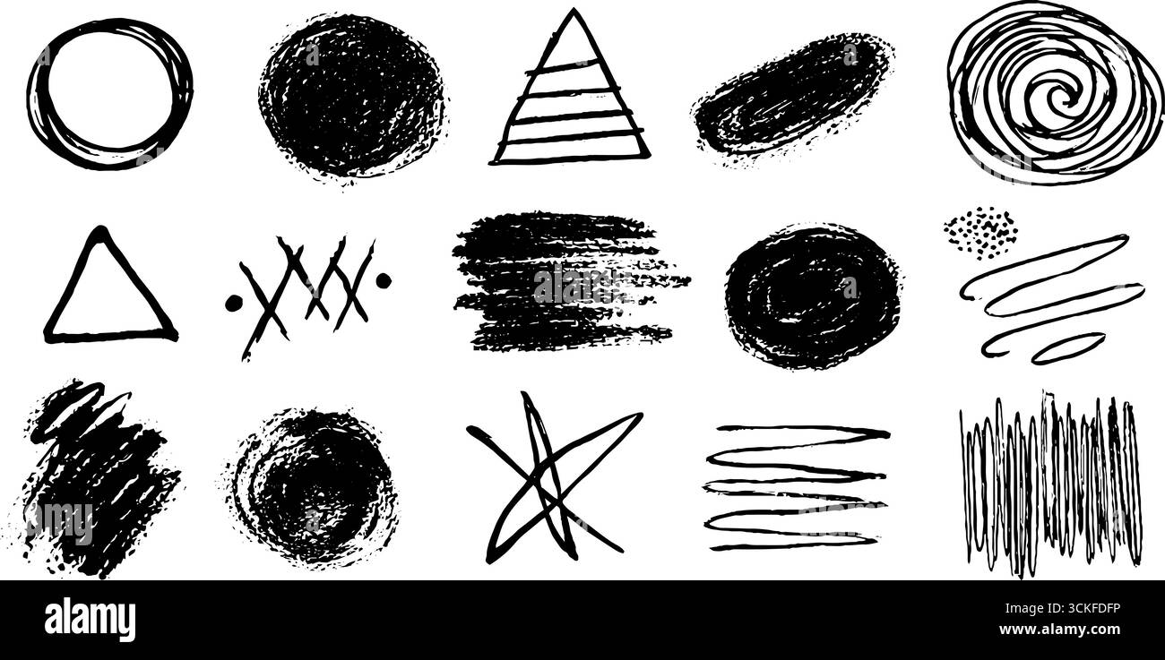 Artistic doodle set of abstract shapes and patterns for creative design ...