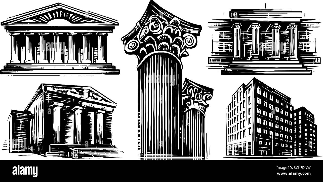 Classical and modern architecture elements in black and white Stock ...