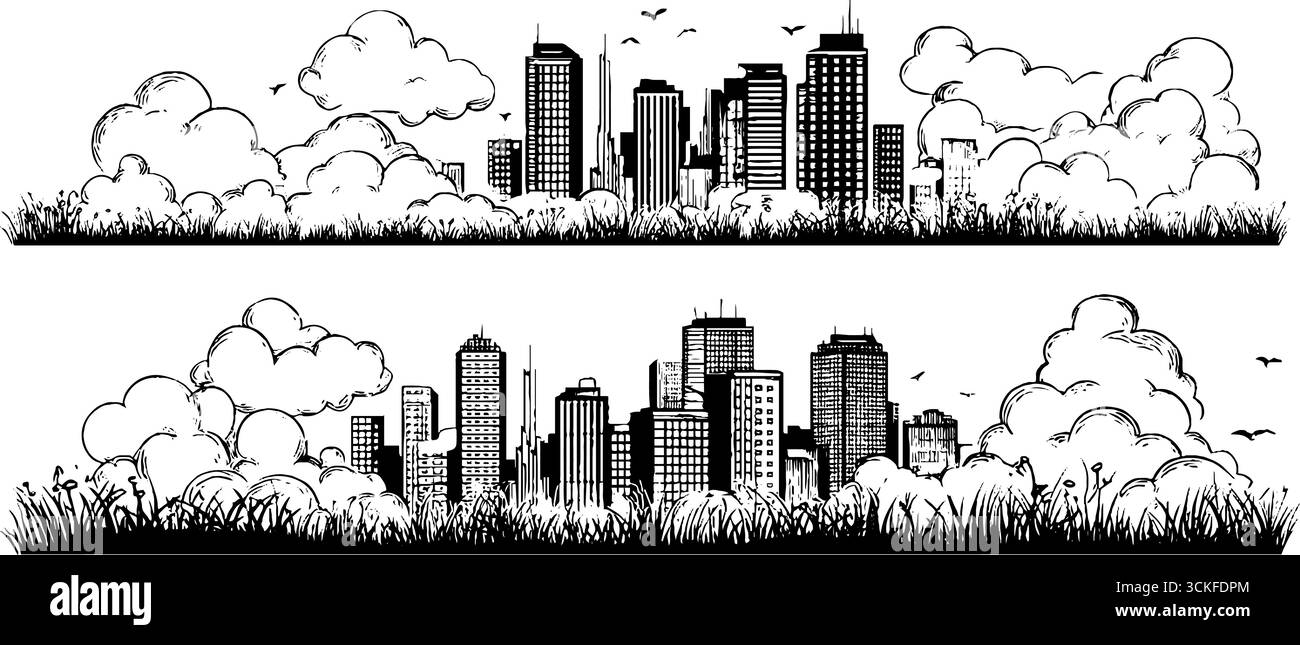 Skyscrapers drawing black and white Stock Vector Images - Alamy