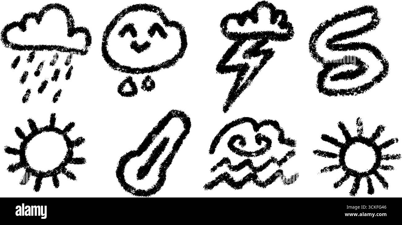 Weather symbols doodle set with clouds, rain, and sun illustrations for ...