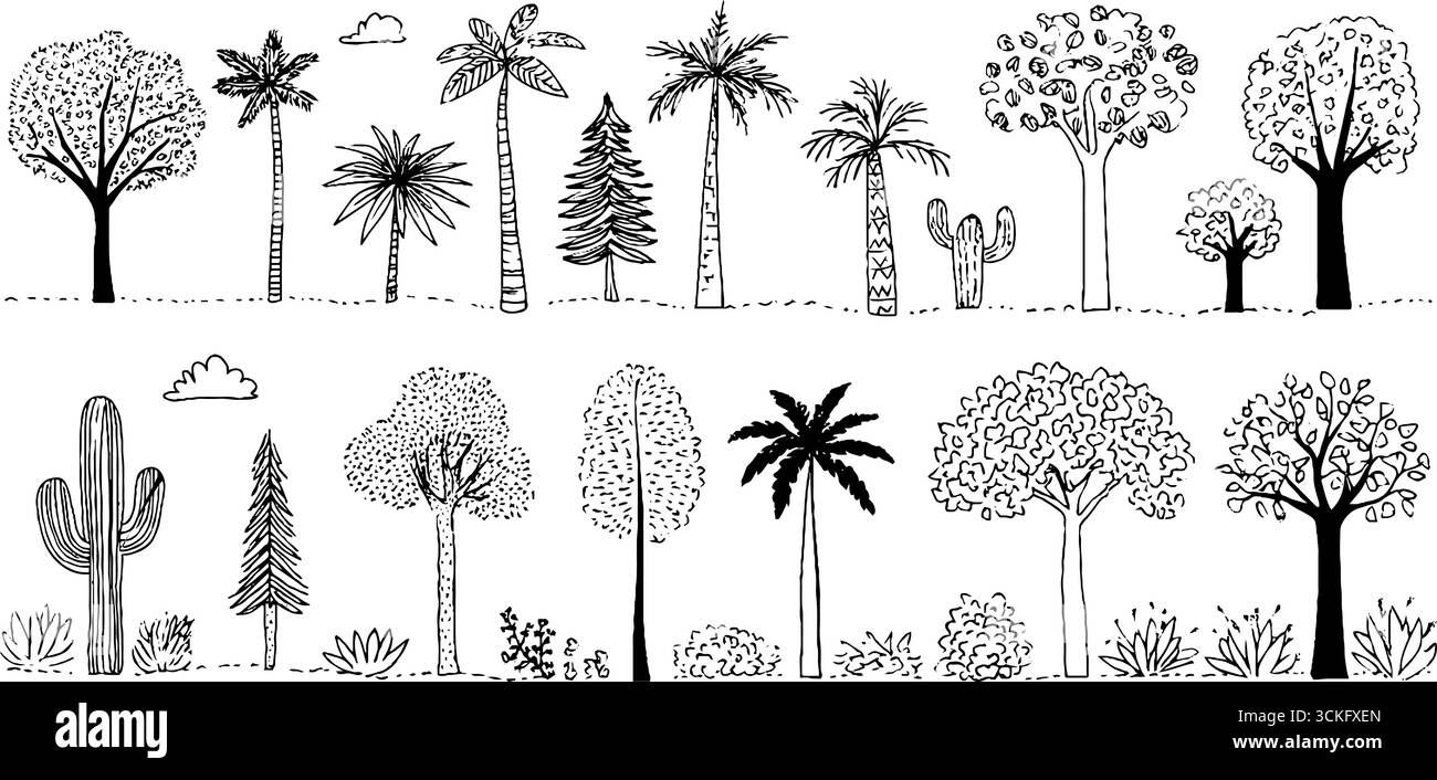 Set of hand drawn decorative tree doodles for design and art projects ...