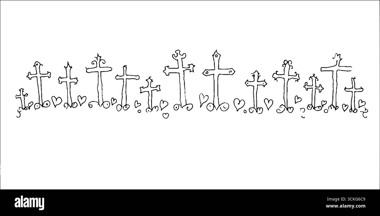 Gothic crosses hand drawn doodle border design for creative projects ...
