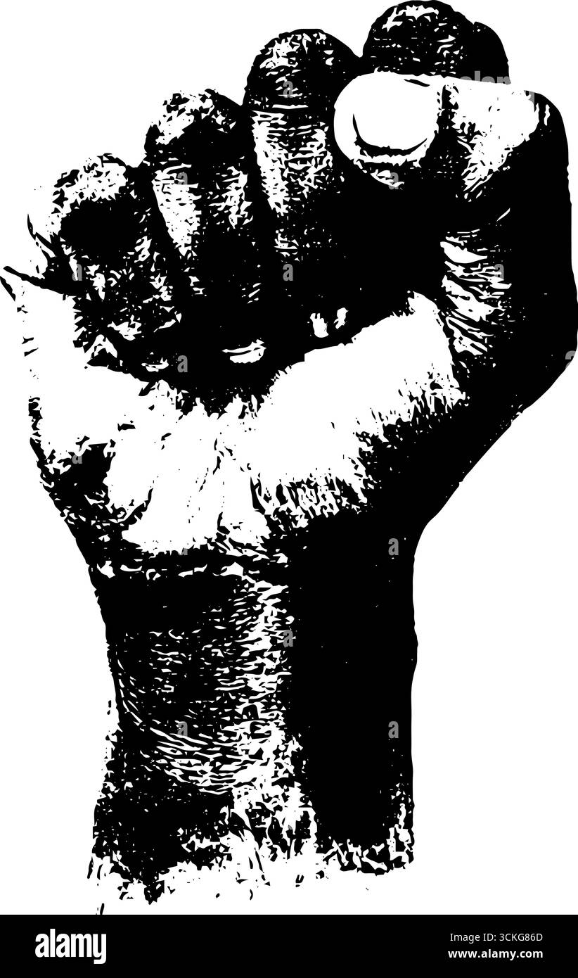 Vector Defiance Grunge black and white illustration of clenched fist symbolizing ...