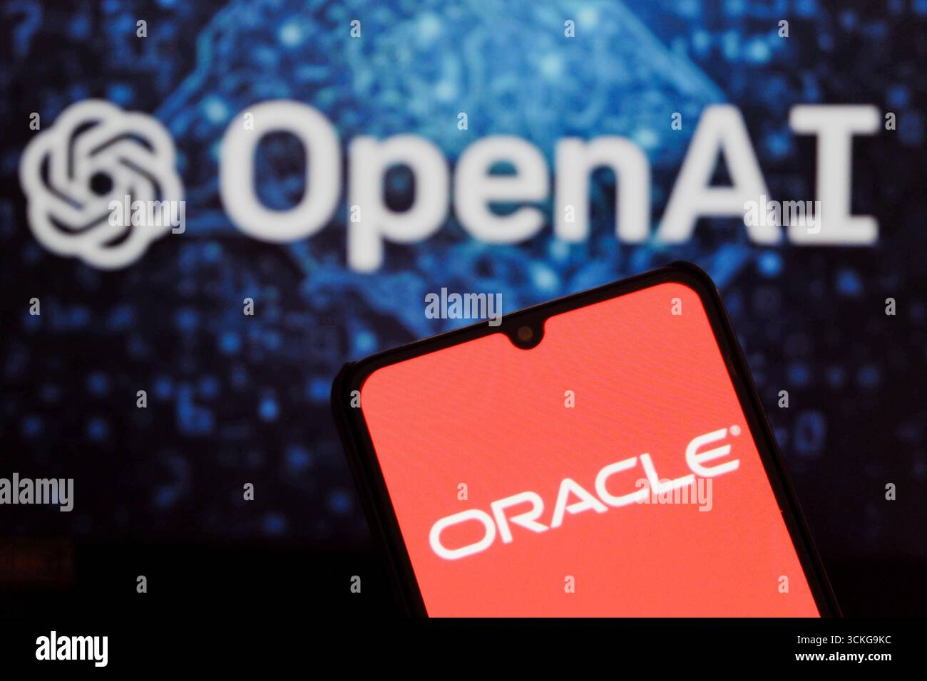 In this photo illustration, the ORACLE logo displayed on a smartphone ...