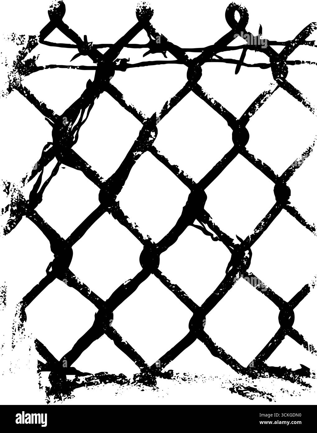 Grunge black and white chain link fence with barbed wire for urban ...