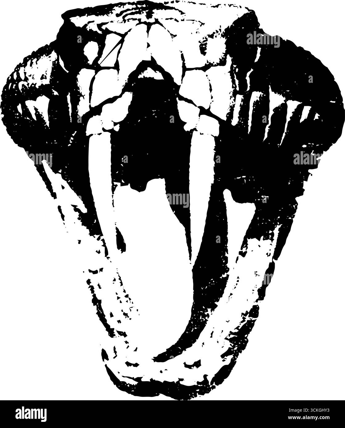 Grunge black and white snake skeleton illustration for vintage design. Stock Vector