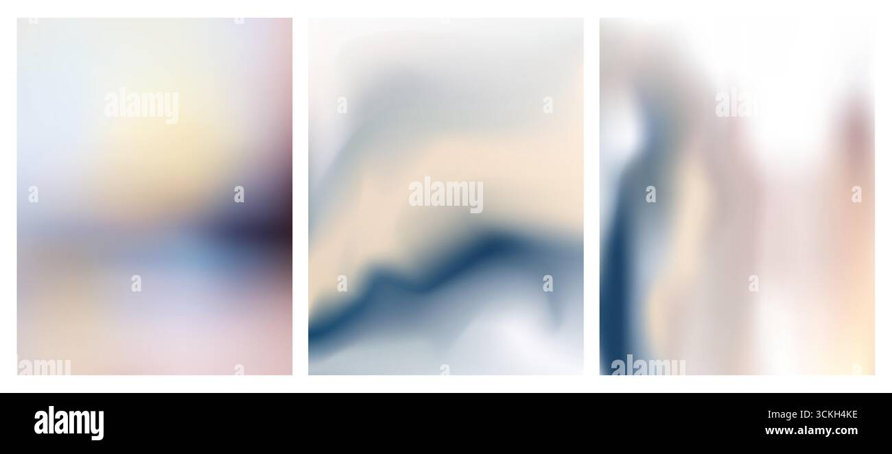 Abstract vector silvery gray white blurred background set - imitation smooth marble Stock Vector