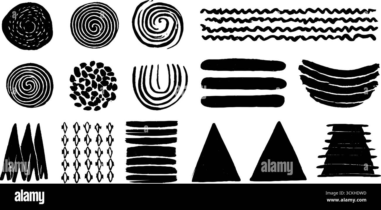 Abstract linocut patterns with spirals and wavy lines for creative ...