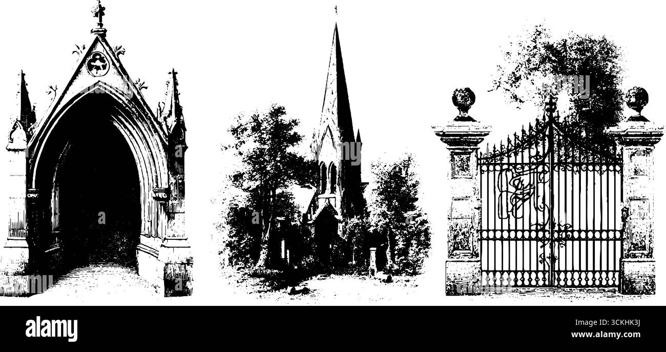 Gothic architecture elements collection featuring pointed arches and ...