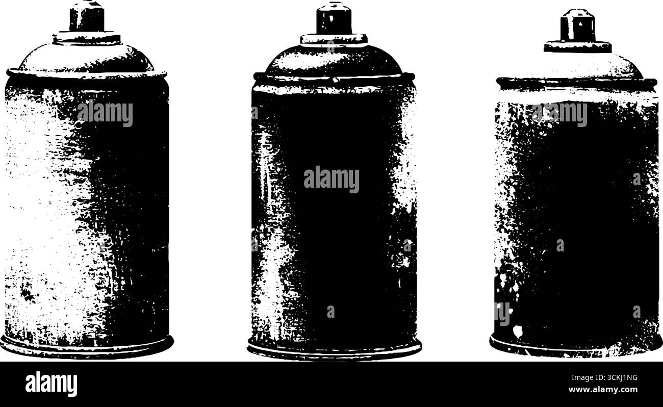 Black and white graffiti spray can stencil collection for urban art ...