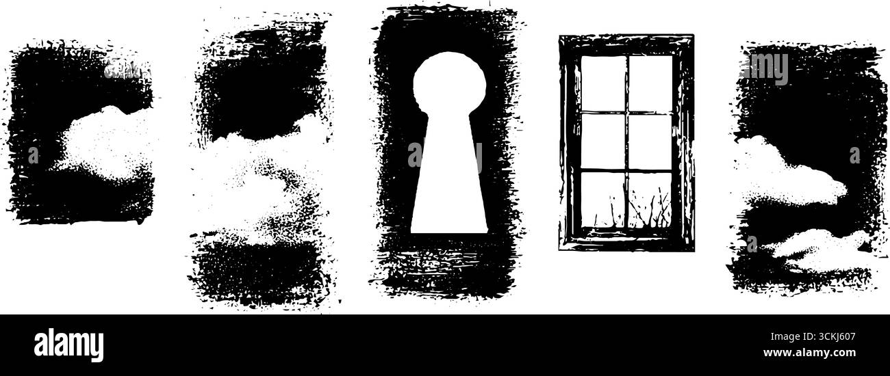 Black and white keyhole and window stencil set for creative design ...