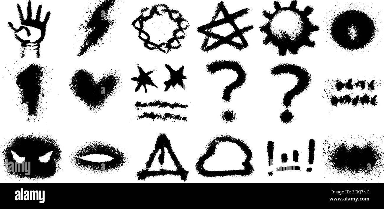 Black and white stencil spray icons collection for urban design and art ...