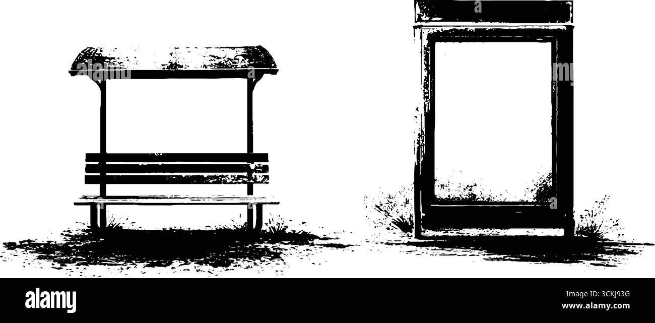 Urban street elements in black and white stencil set for design ...