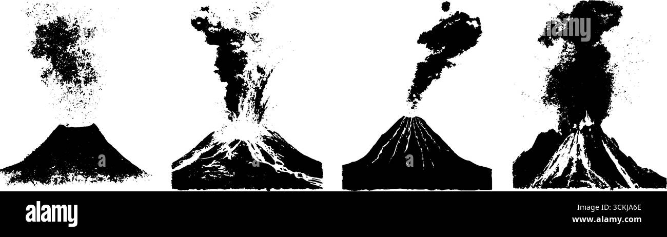 Volcano Set Design Black and white volcano stencil set for urban art and design Stock ...