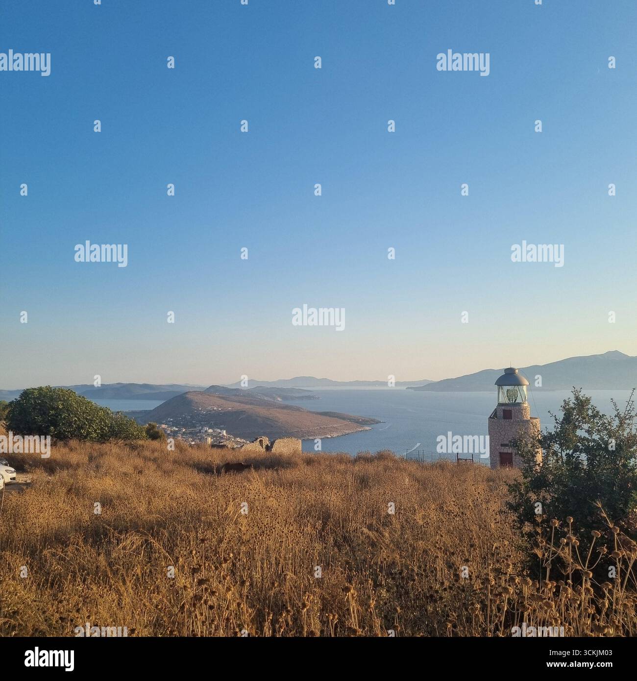 Lighthouse with a view of the Greek Isslands in Sarande Albania - Smartphone Captured Stock Image