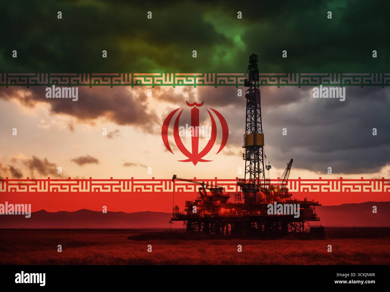 Iran Rig Natural Gas drilling rig with Iran flag overlay symbolising natural ...