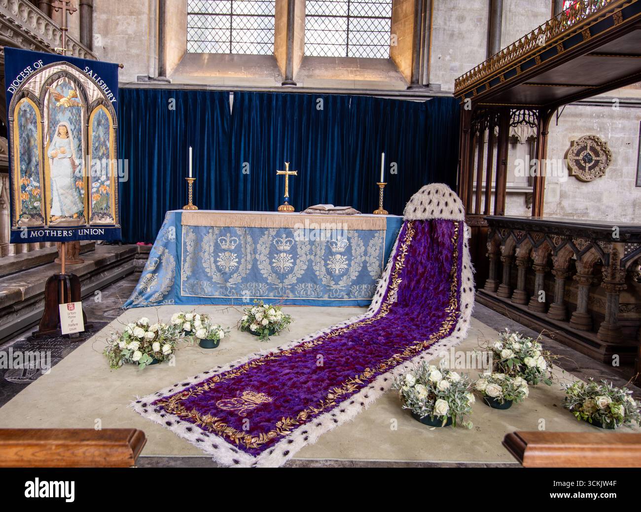 Ornate Mothers Union church altar display at Salisbury cathedral with ...