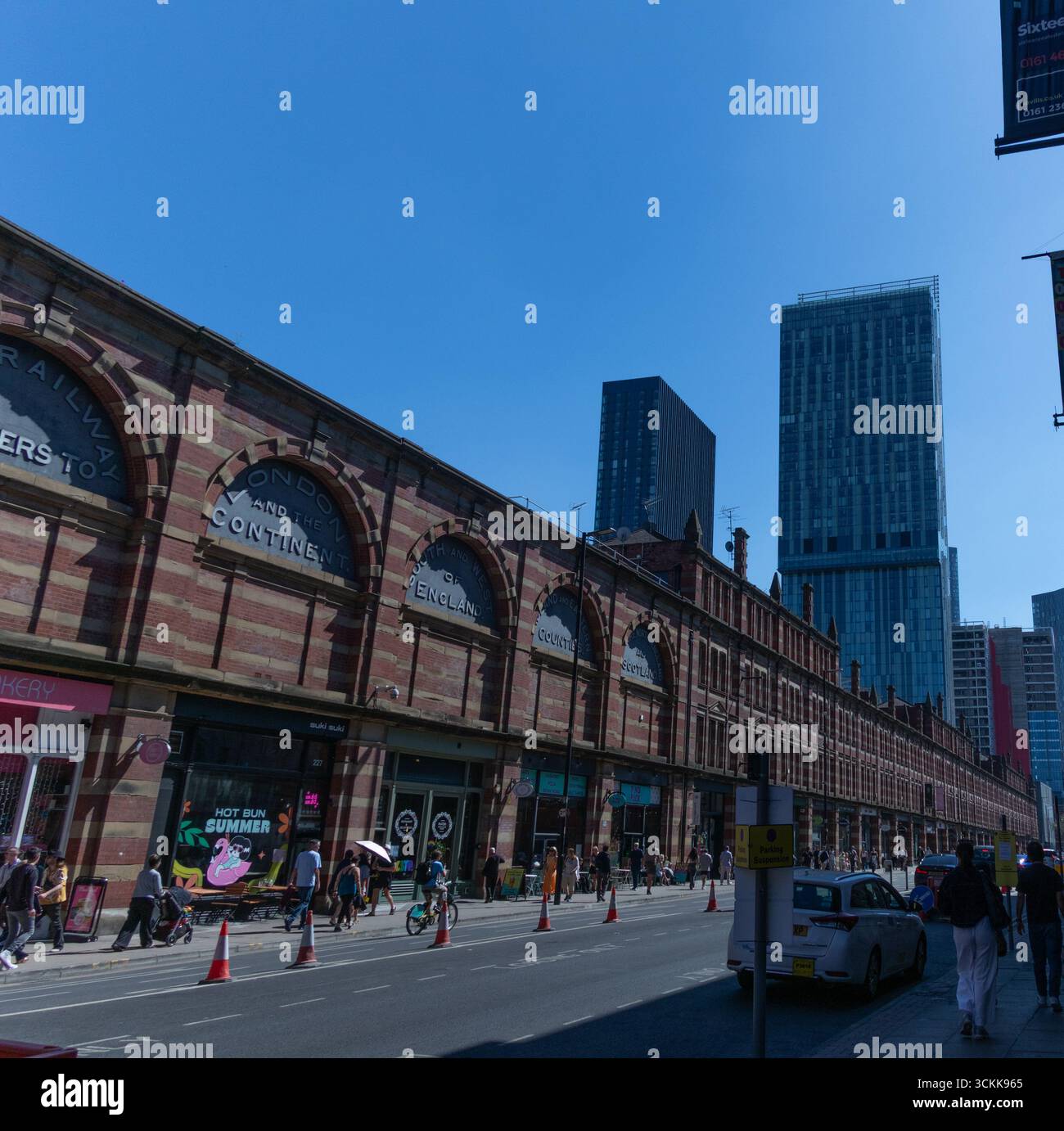 A view of the southern portion of Deansgate, Manchester, showing the facade of the LNER Goods  Depot, Beetham Tower. Stock Photo