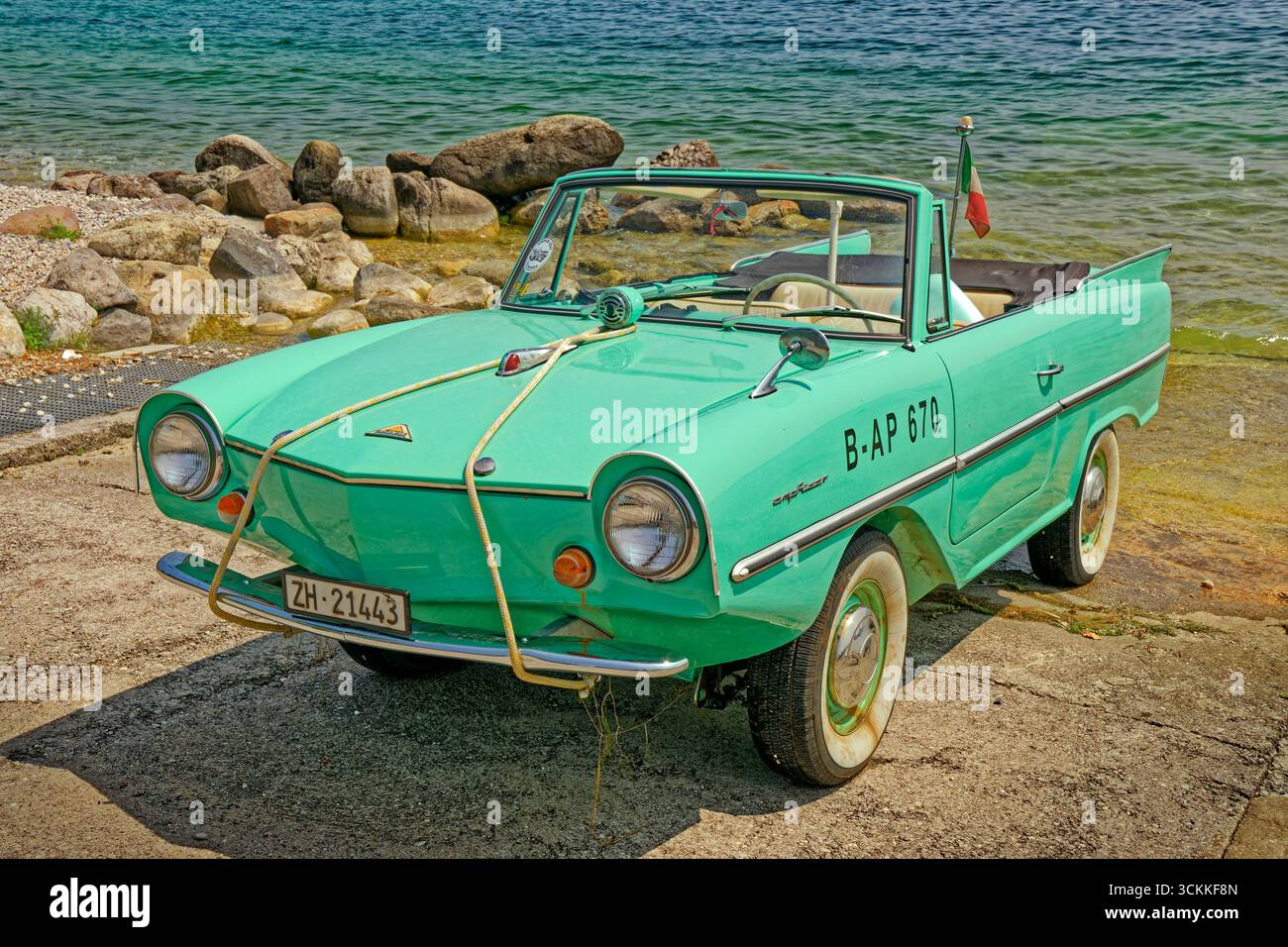 The amphibious Amphicar 770 built by Quandt Group in Germany during the early 1960s and sold new until 1968.  3,878 were made in total. Stock Photo