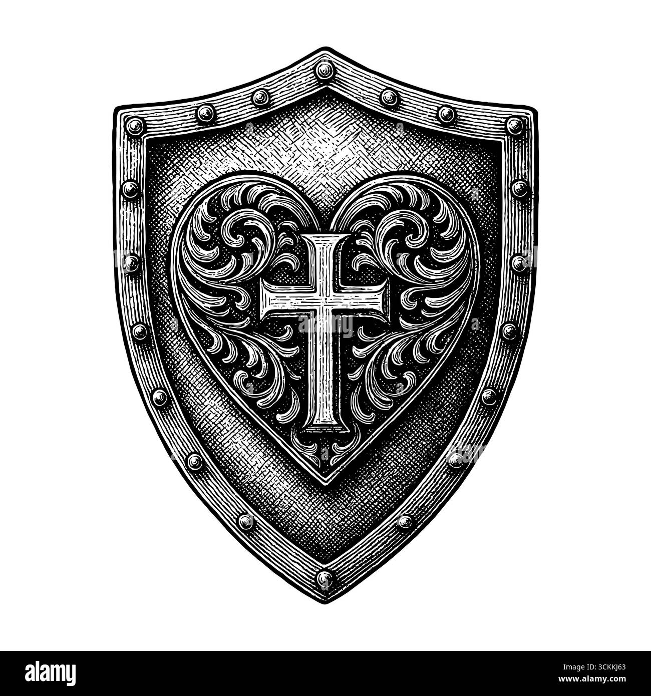 A shield with a heart and Christian cross, symbolizing faith in Jesus ...