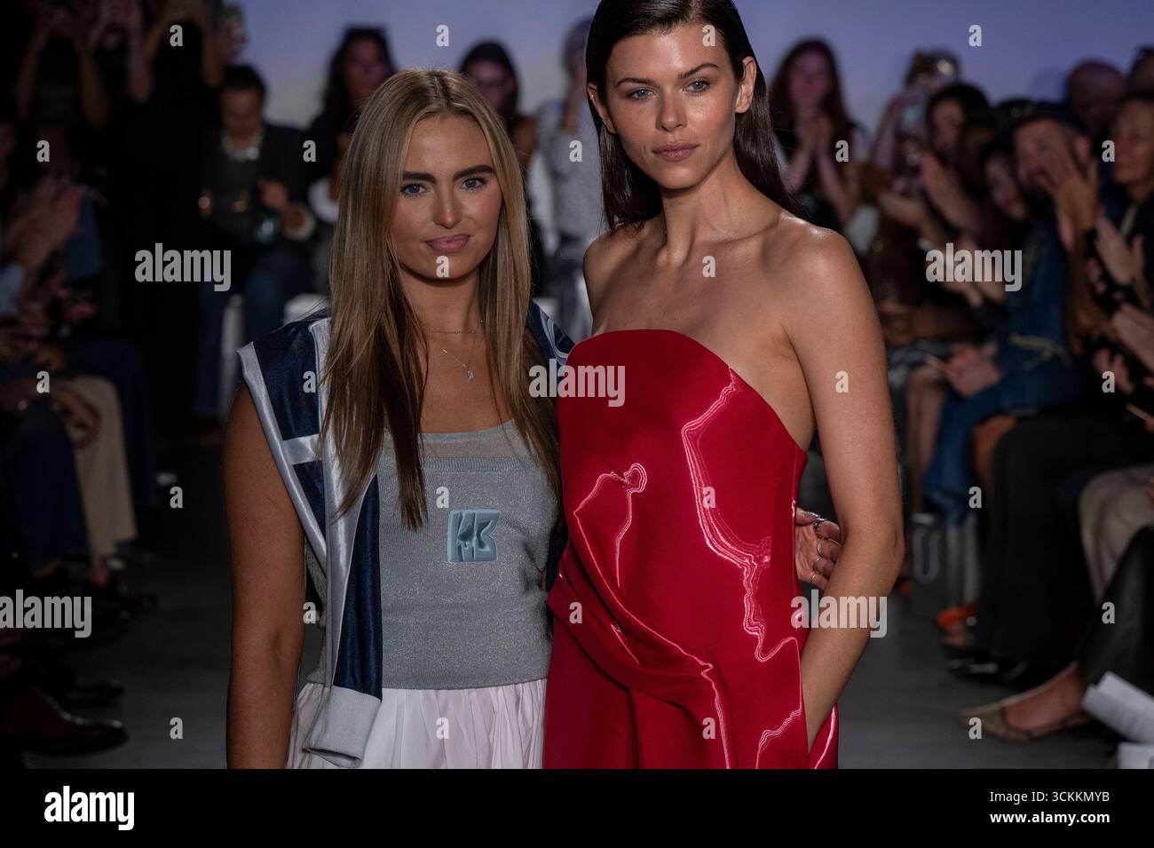 A model is seen on the catwalk at the Kate Barton fashion show during ...