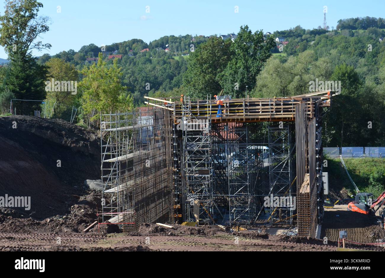 Engineering construction site with reinforced concrete and steel ...