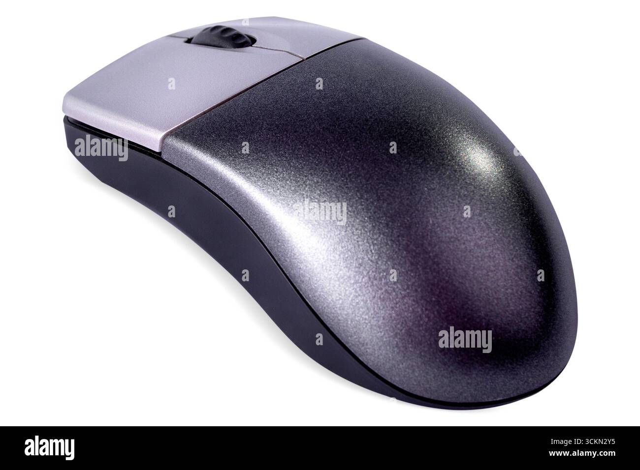 A grey wireless computer mouse on white background, isolated. Stock Photo