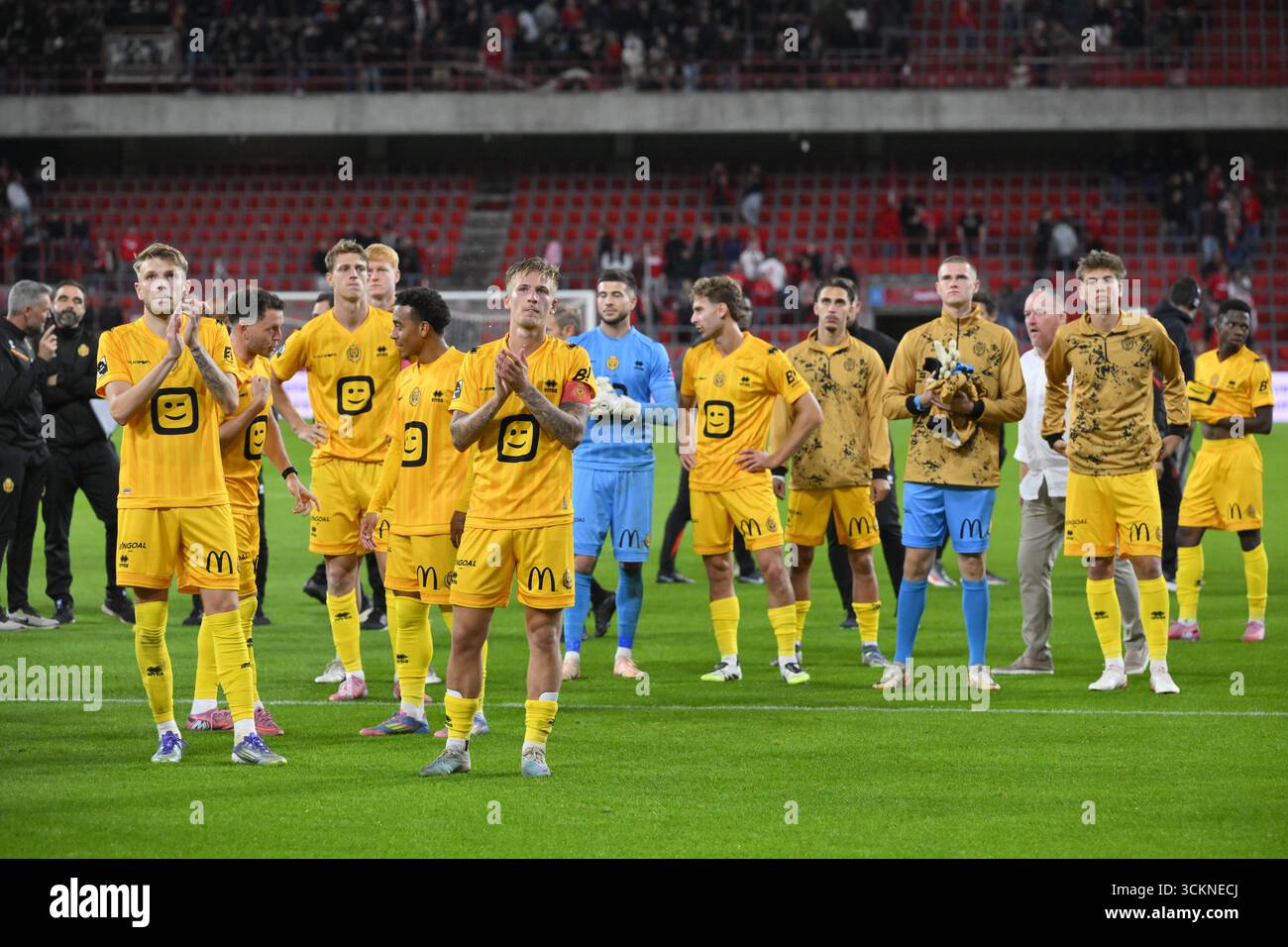Mechelen's players pictured after a soccer match between Standard de ...