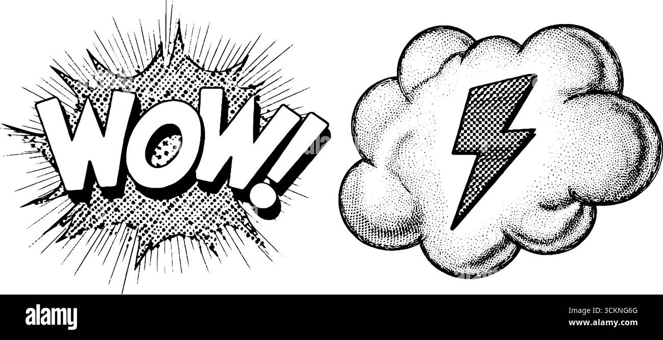 Retro comic style explosion and speech bubble with energetic lightning ...