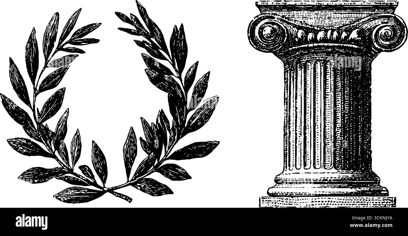 Ancient Greek Olive Wreath And Column Design For Historical Art ancient-greek-olive-wreath-and-column-design-for-historical-art
