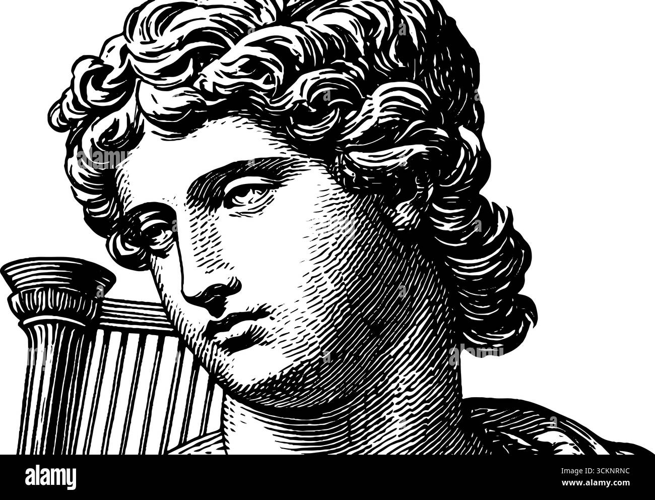 Classical apollo sculpture with lyre engraving for art and design Stock ...