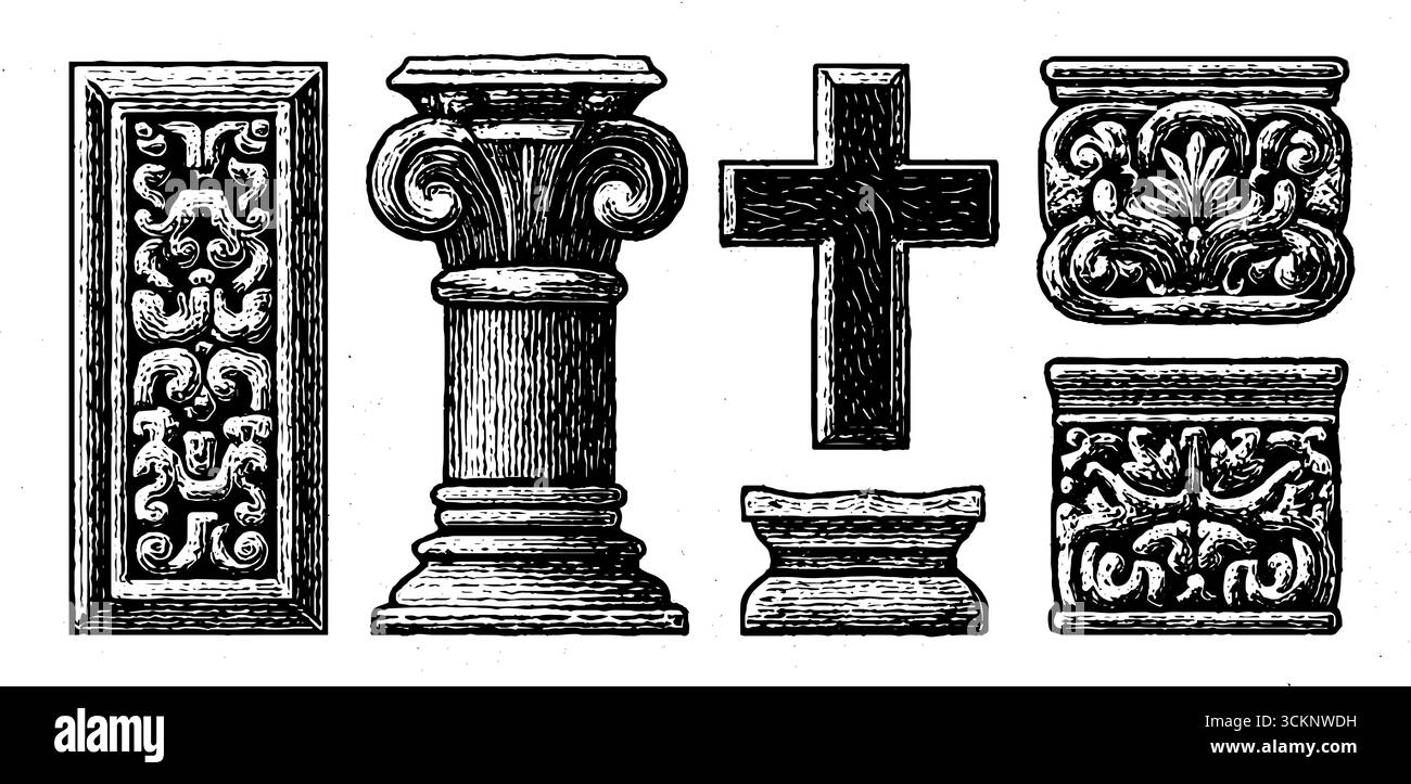 Byzantine iconostasis elements engraving set for religious art and ...