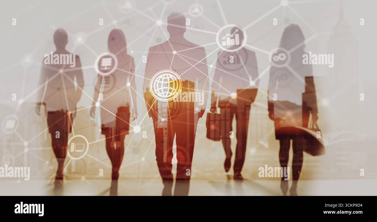 Telecommunications network with global connections and data exchange on digital background. Stock Photo