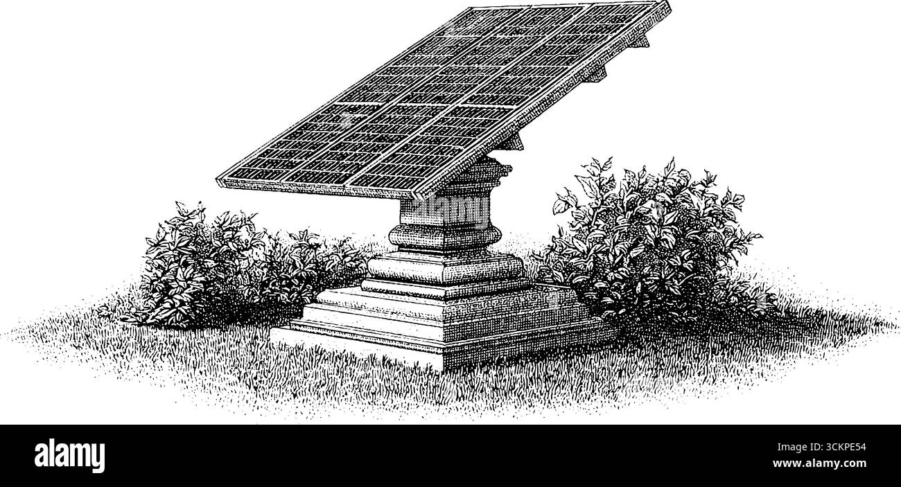 Detailed dotwork illustration of a solar panel array with frame and ...