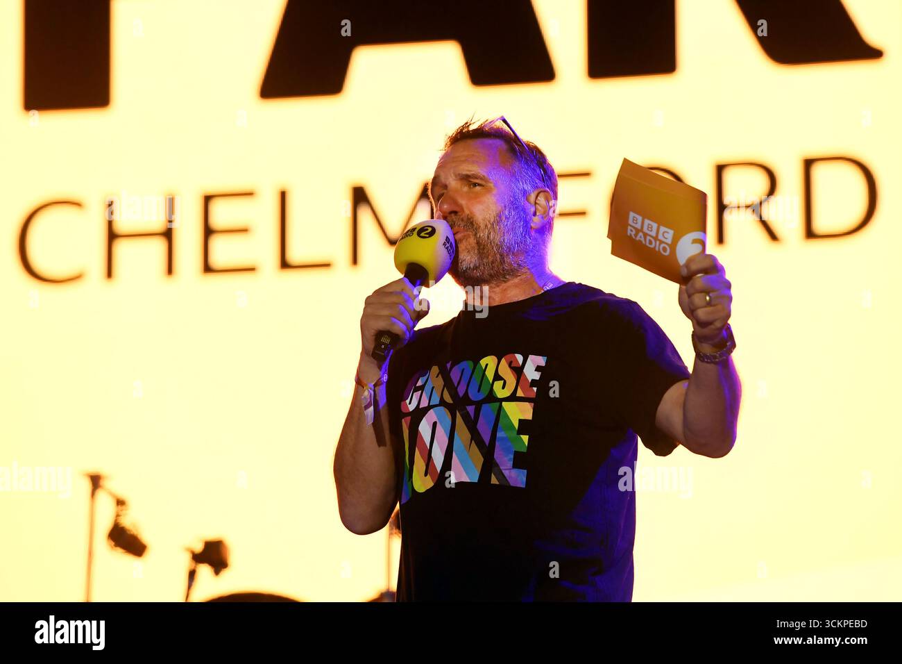 CHELMSFORD, ENGLAND - SEPTEMBER 07: Shaun Keaveny compering at BBC ...