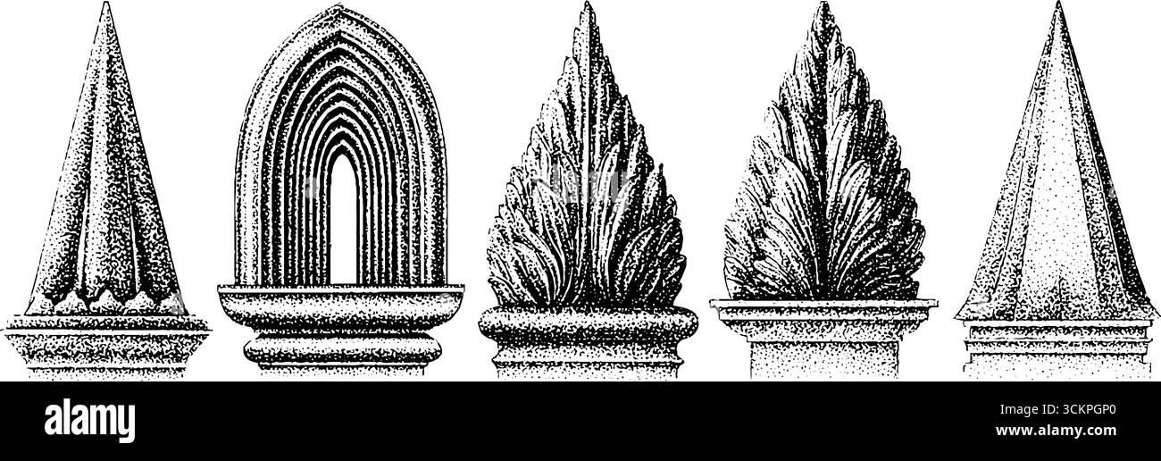 Architectural elements with tiered arch, fluted border, and decorative ...