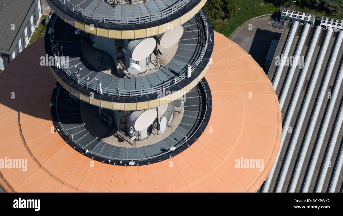 Telecom Italia Tower, Rozzano, Milan, Italy. Broadcasting, signal, IT, and telecommunications, 5G,4G. Mobile network. Stock Photo