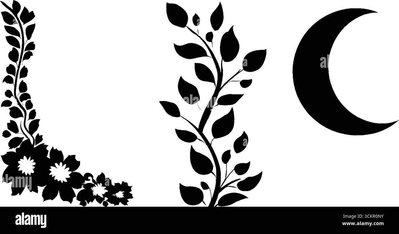 Ornamental borders and crescent moon design for decorative crafts Stock ...