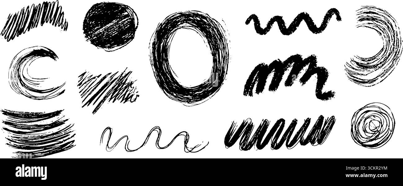 Artistic collection of twelve abstract directional sketch marks for ...