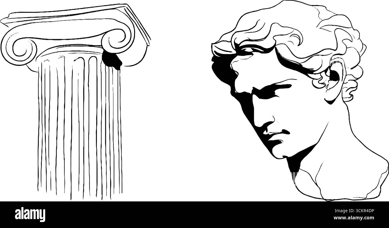 Classical architecture and sculpture line art featuring doric column ...